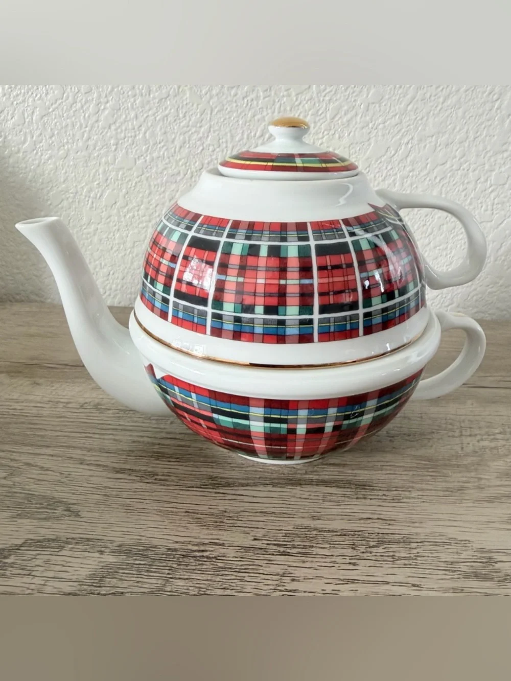 Williams Sonoma Stuart Dress Tartan Individual Teapot Cup Combo Plaid Red Japan